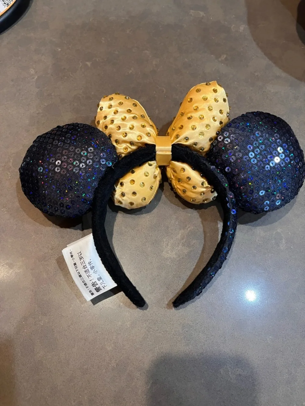 Disney Parks Iridescent Blue & Purple Sequin Minnie Ears, Gold Bow